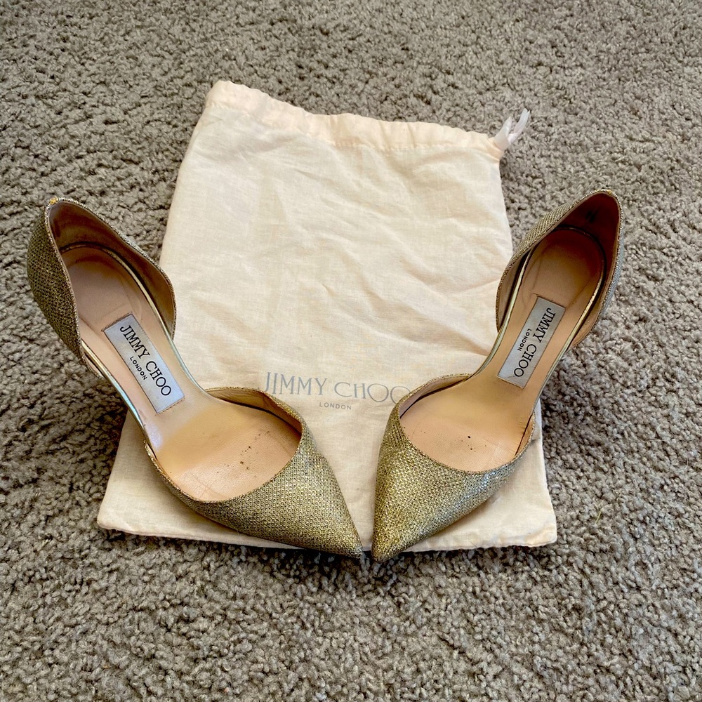 Jimmy Choo Gold Sparkly Pumps